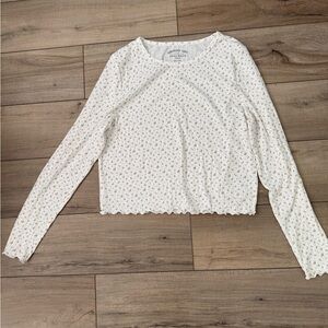 Aéropostale White Long Sleeve Floral Print Cropped Seriously Soft Shrunken Tee